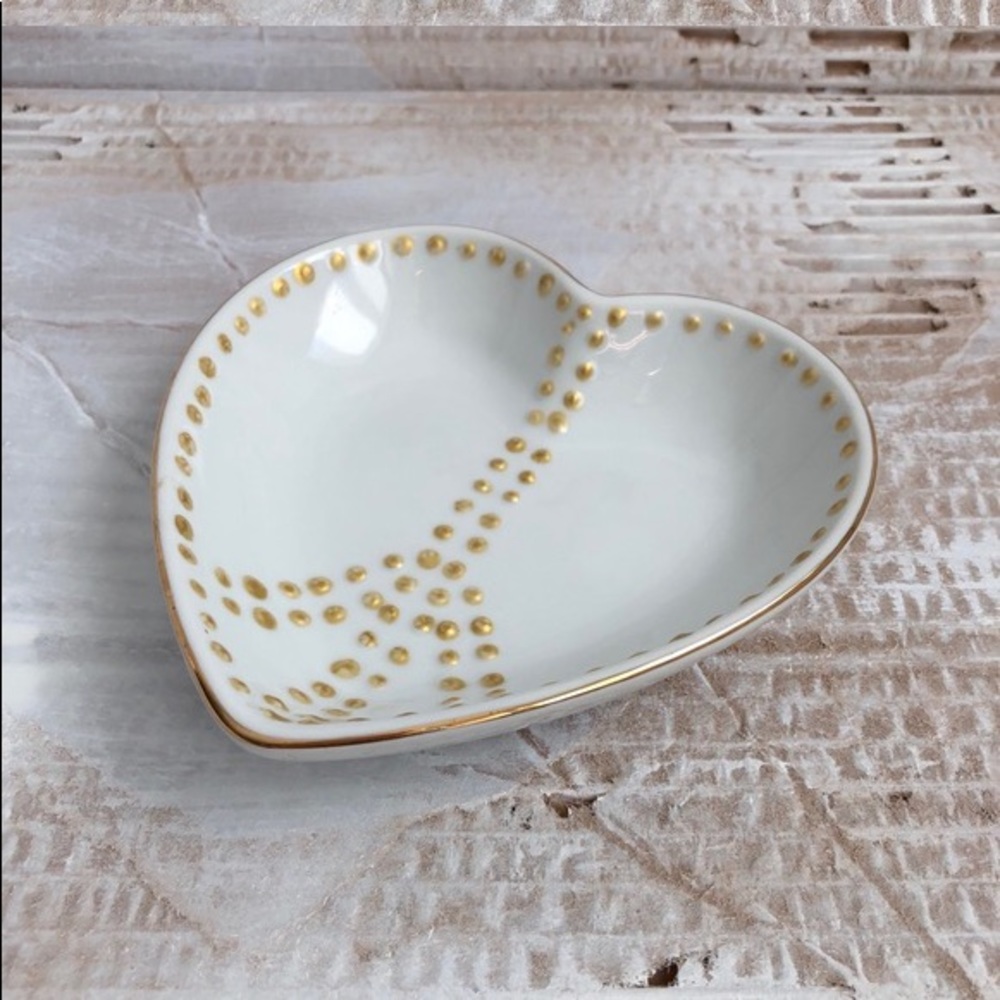 Pottery Barn | Heart/Peace Sign | Dish White/Gold